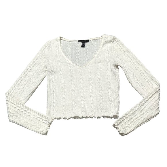 Forever 21 Size Medium Beige Knit Crop Top Sweater Soft Texture Cozy City Classi - Picture 9 of 9